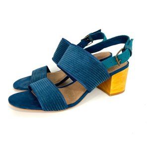 TOMS Poppy Block Heel Sandal Blue Atlantic Corduroy 6.5